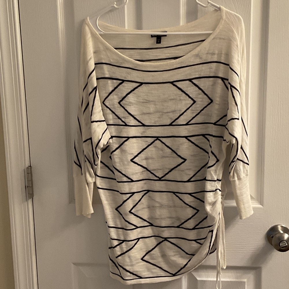 Express Geometric Patterned Cream and Black Dolman Sleeve Sweater
